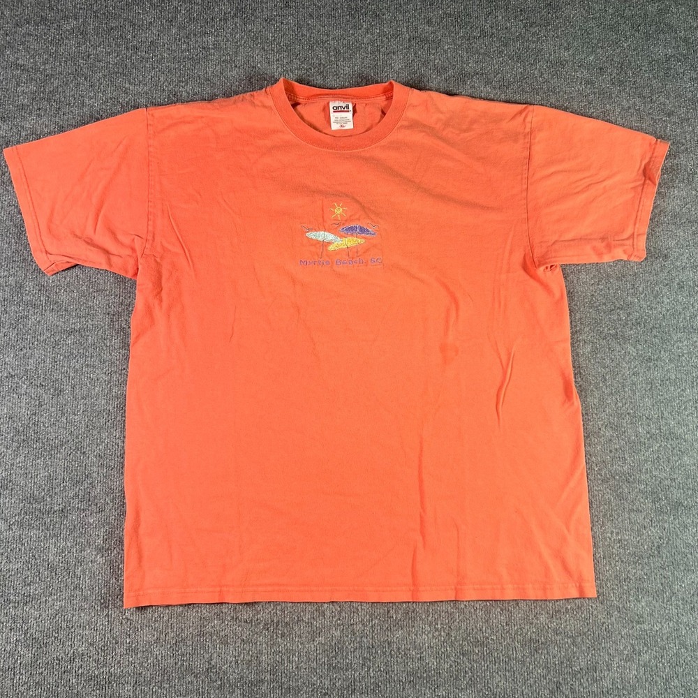 Vintage Anvil T-Shirt Mens XL Orange Myrtle Beach SC Short Sleeve Minimalist Y2K